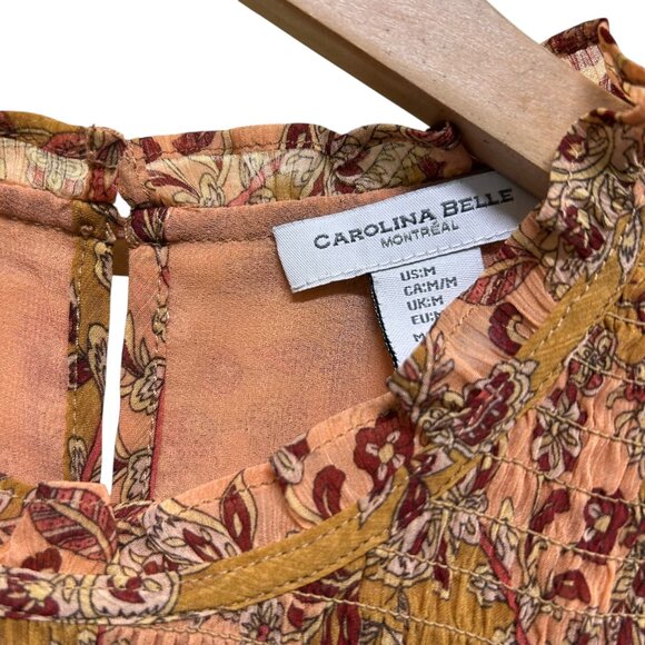 Carolina Belle Fall Color Floral Babydoll Blouse Size M - Picture 3 of 4